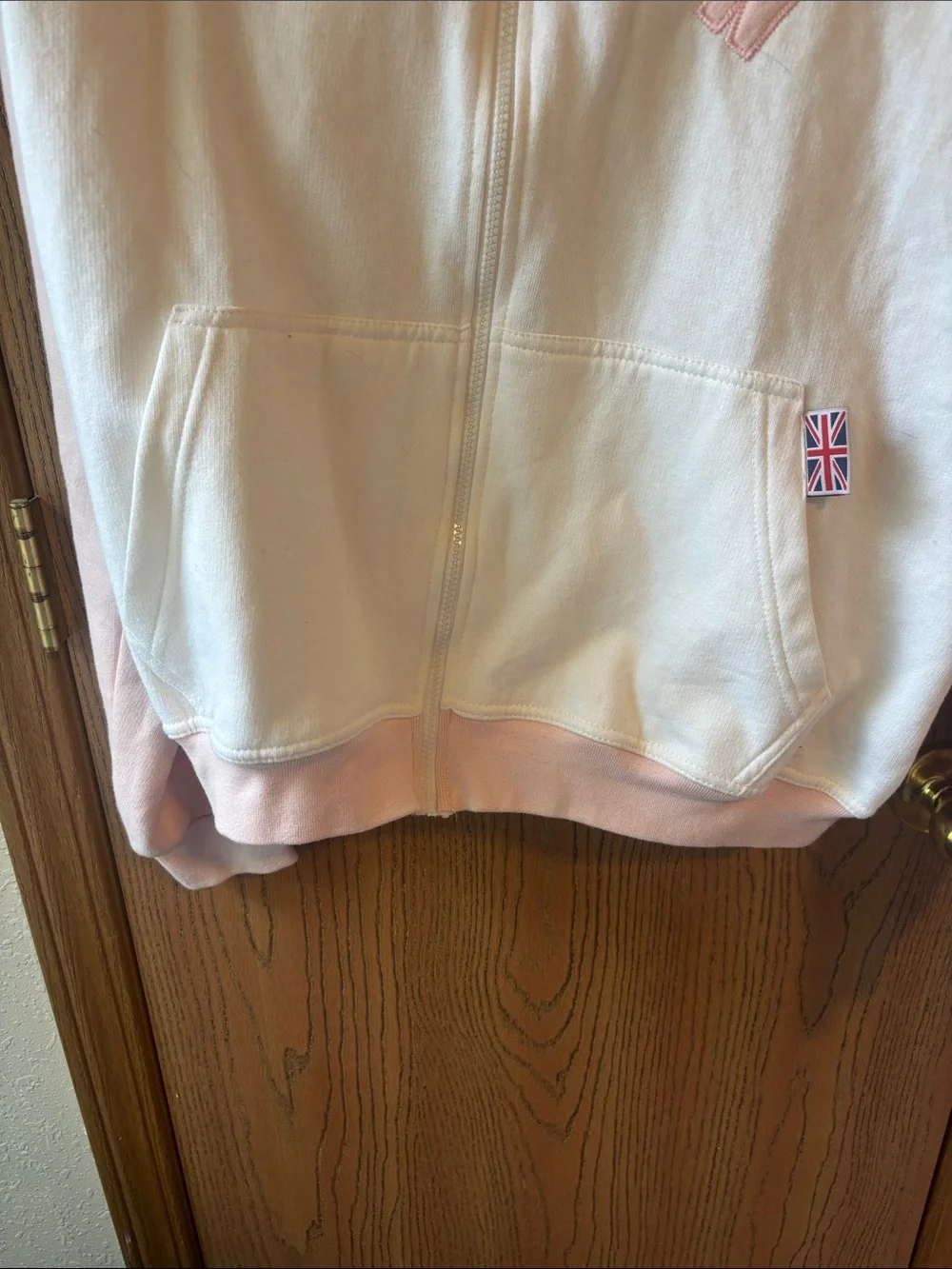 White & Light Pink Hooded Zip Jacket - London